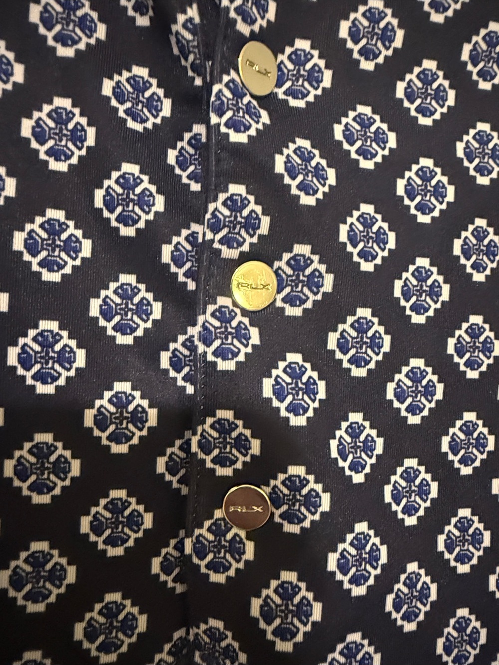 RLX Ralph Lauren Navy Short-Sleeve Polo with White Geometric Print - Picture 4 of 8